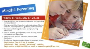 Mindful parenting class May 17, 24, and 31 6:00 p.m. - 7:00 p.m.