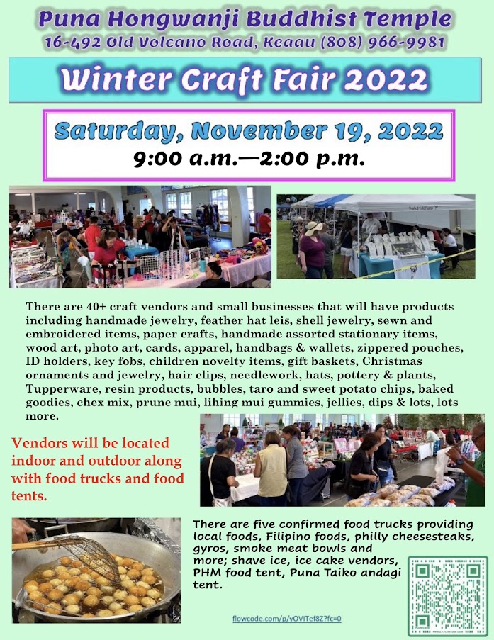 Puna Hongwanji Winter Craft Fair 2022 – Saturday, November 19, 2022